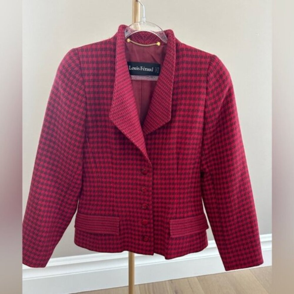 Rare Vintage Louis Féraud Red Houndstooth Jacket – Wool/Mohair – Made in Germany